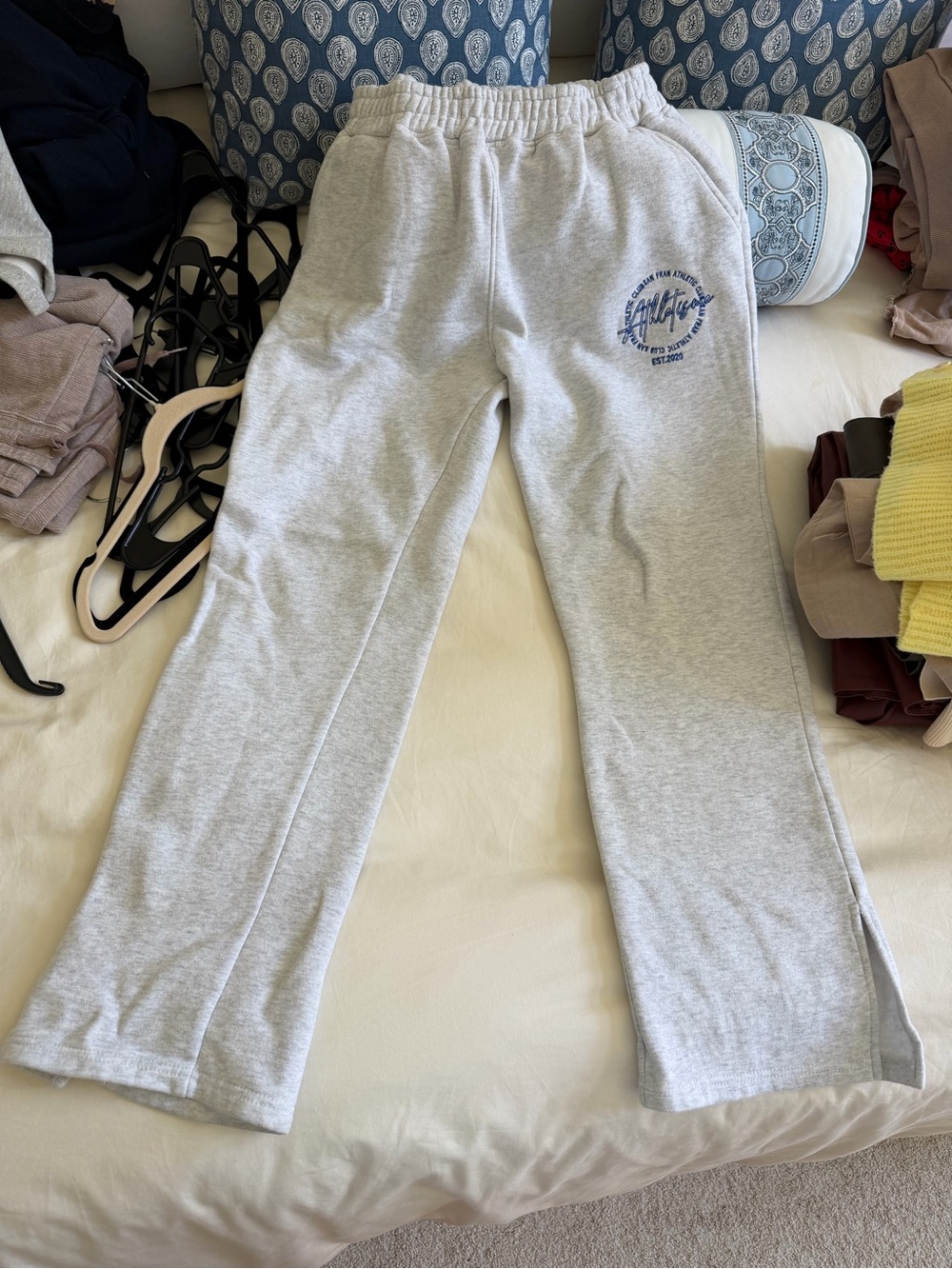 Princess Polly Light Gray Joggers with Blue Logo
